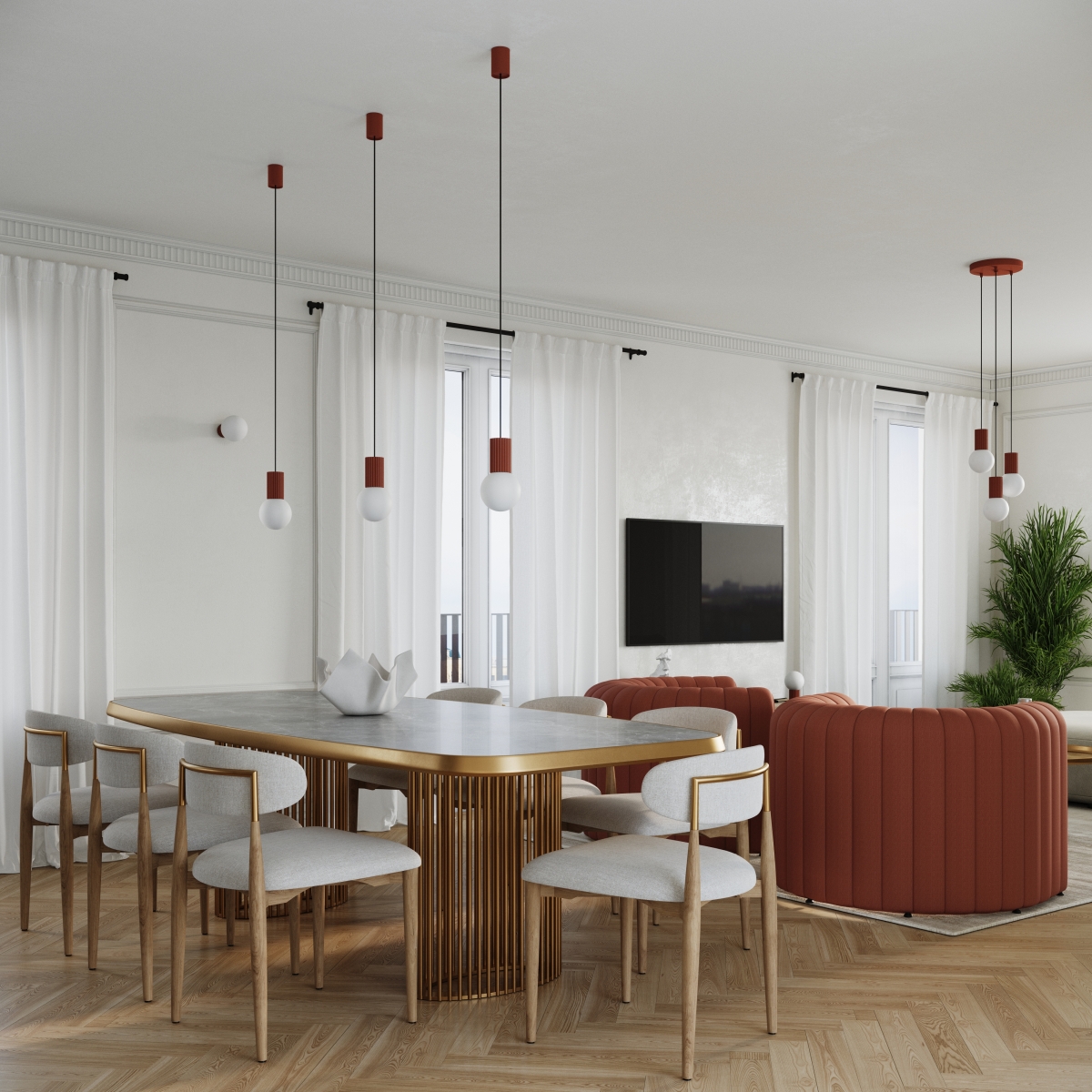 Suspension Aluminium Ocre Rouge G9 1 Halo rouge, EDEN