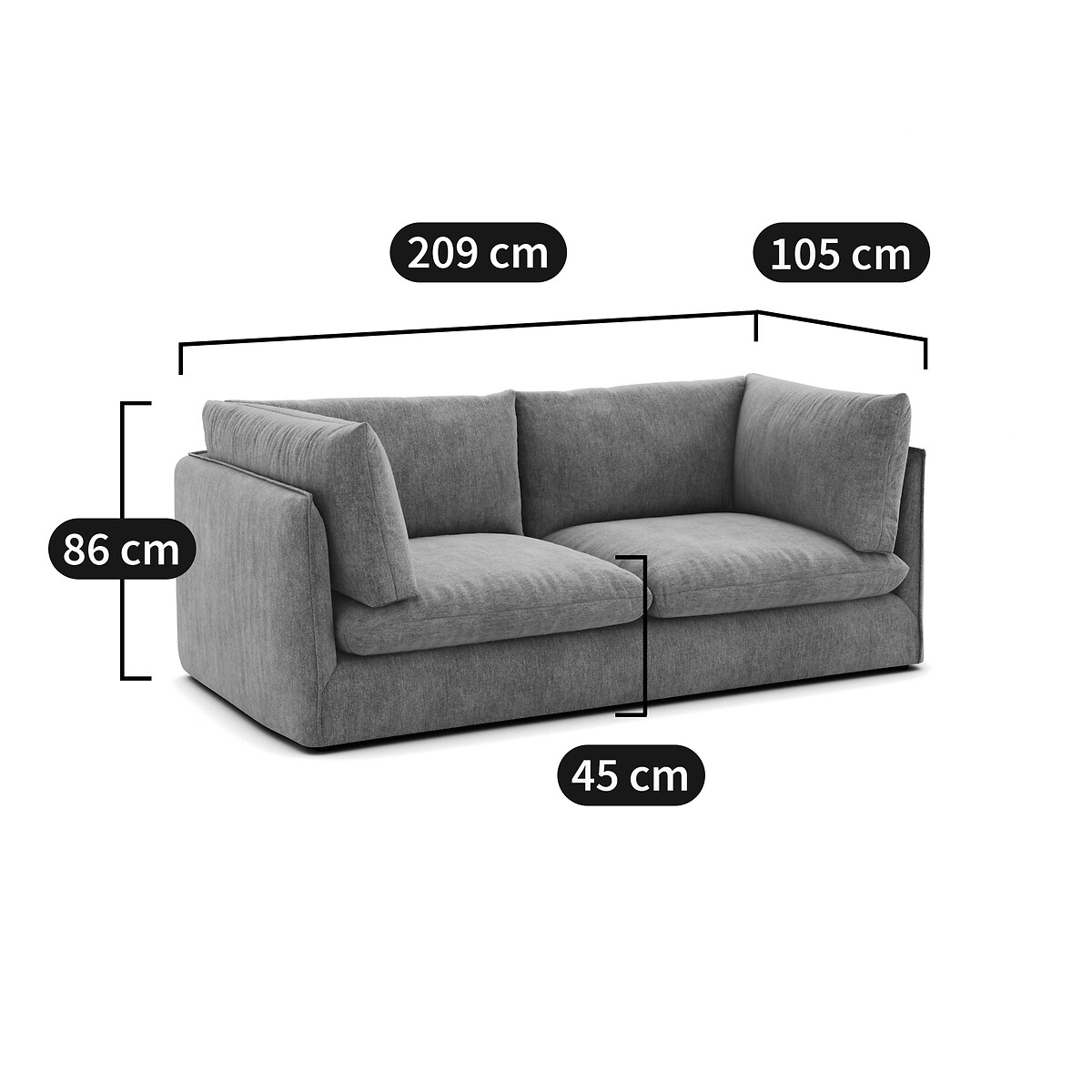 Canapé droit, 3 places, en polyester chiné, MALO  bronze, LA REDOUTE INTERIEURS