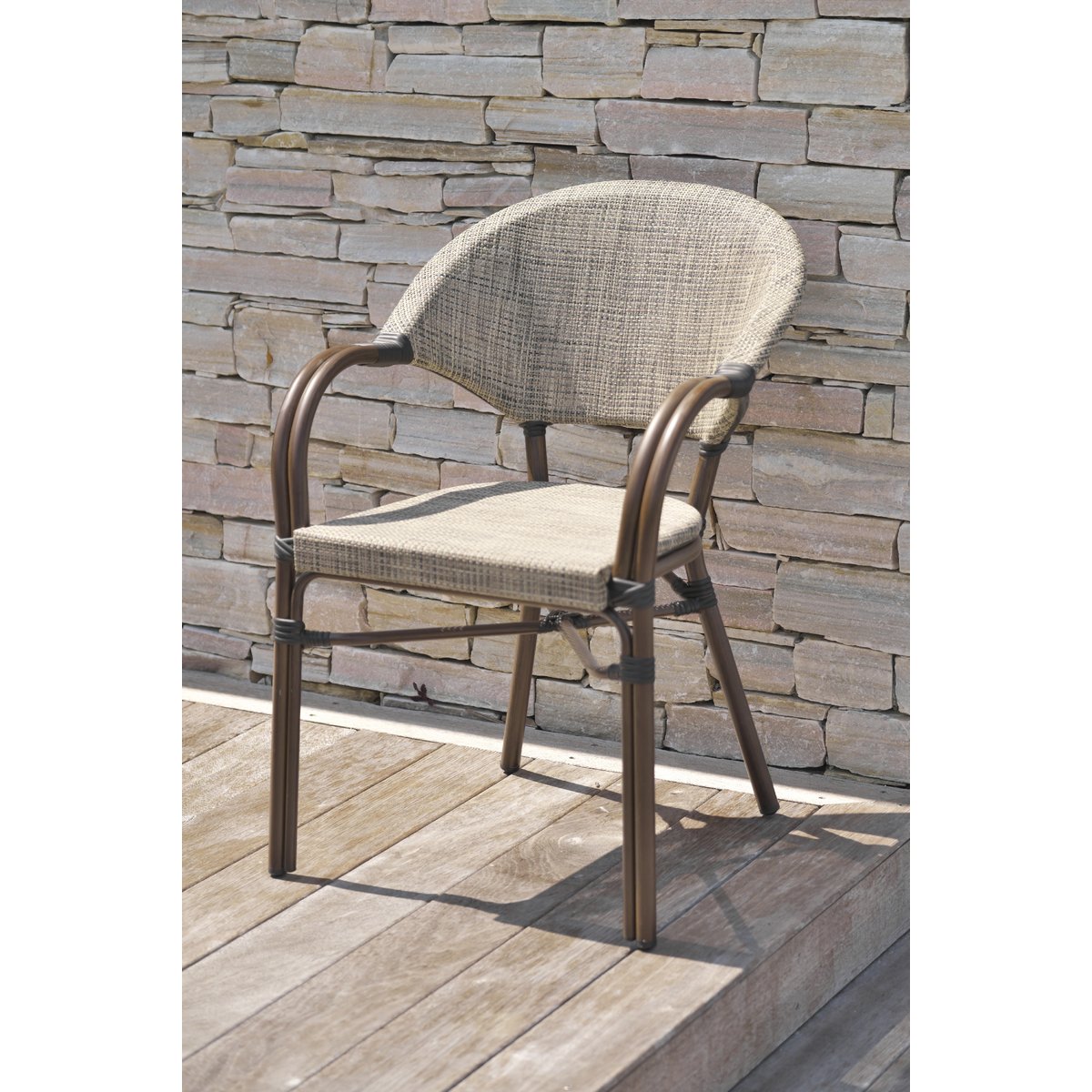 Fauteuil de jardin empilable en aluminium et textilène USHUAIA marron, DCB GARDEN