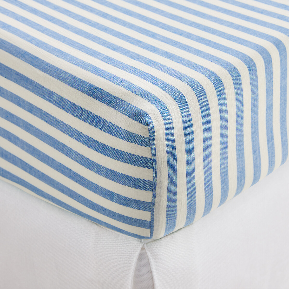 Drap-housse coton bonnet 30 cm, SOIZIC BLEU rayé bleu, LA REDOUTE INTERIEURS