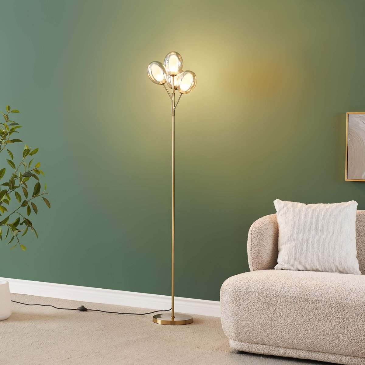 Lampadaire bouquet lumineux chic - SERYN laiton et ambré, KOSILUM