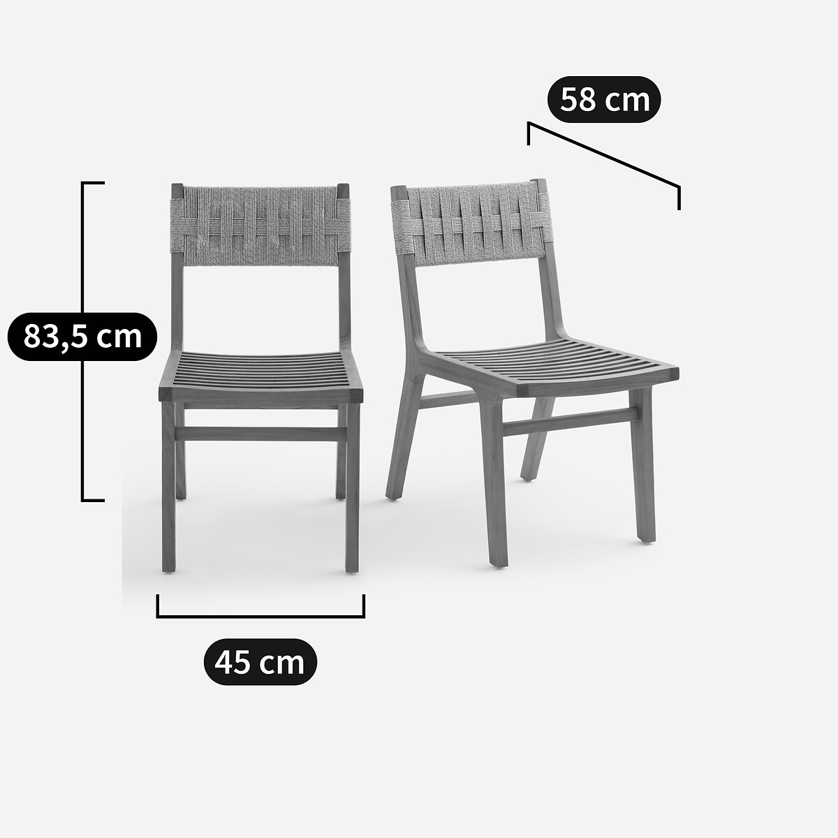 Lot de 2 chaises de jardin, en teck massif et tressage, LOUISE naturel, AM.PM