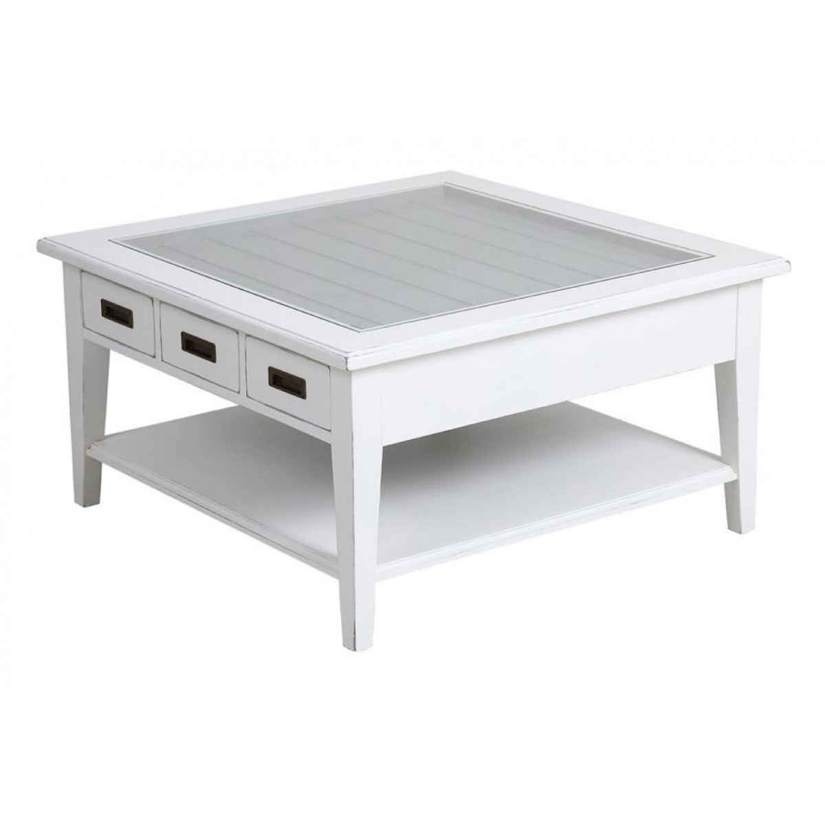 Table basse carrée plateau vitré - RHODE blanc, INTERIOR'S
