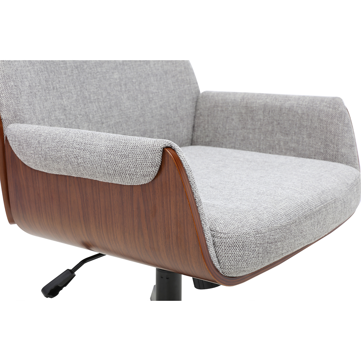 Chaise de bureau en tissu effet velours texturé beige et bois clair chêne RIKKI gris, MILIBOO