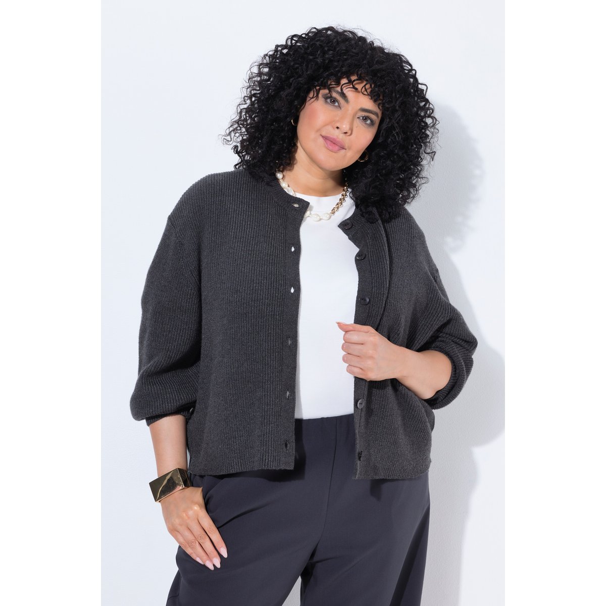 Cardigan à bords francs chiné anthracite, ULLA POPKEN