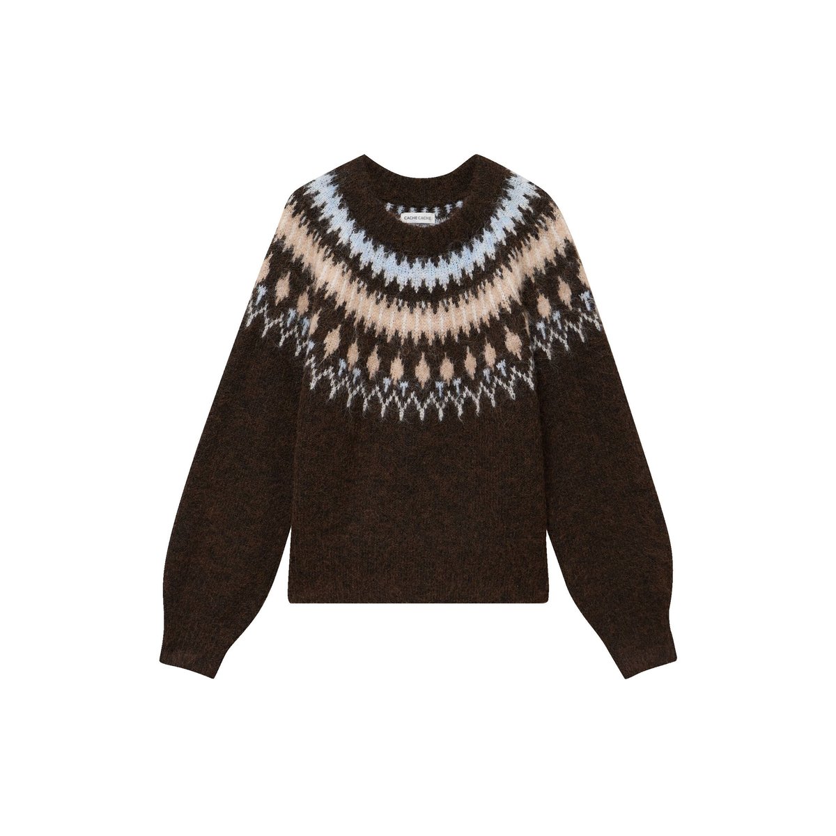 Pull col rond manches longues marron foncé, CACHE CACHE