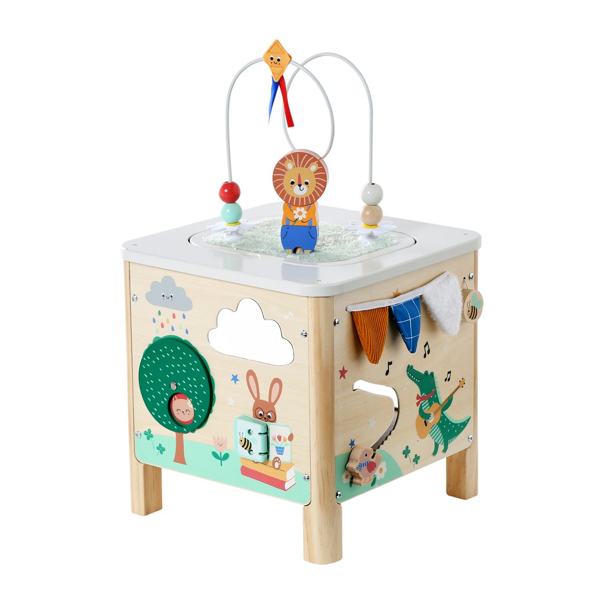 Cube d'activités sensoriel en bois FSC® les animaux joyeux, VERTBAUDET