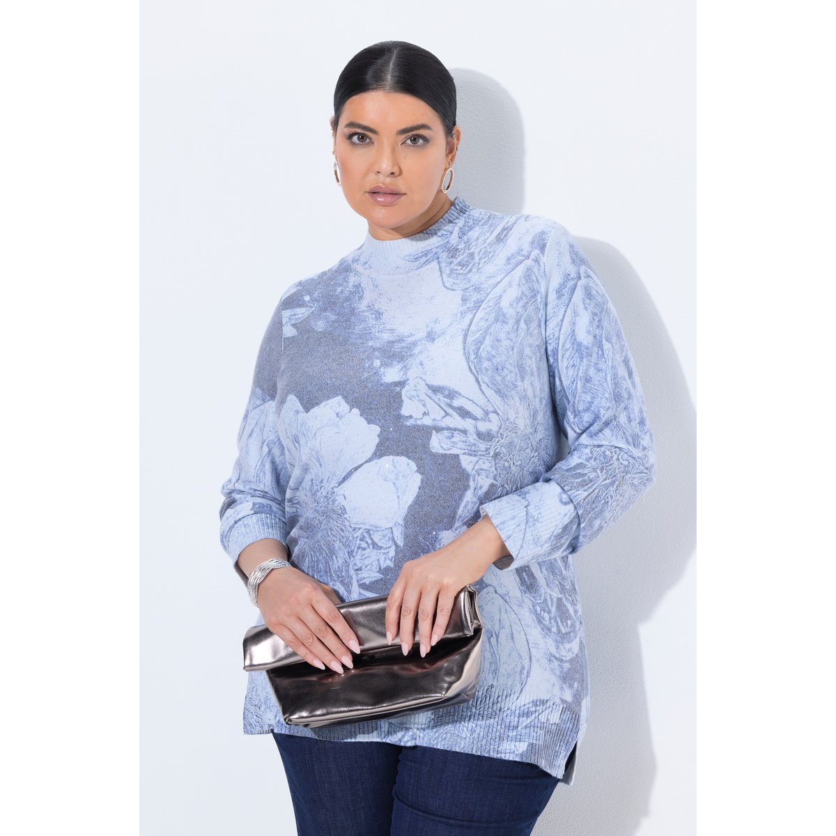 Pull à col montant et manches longues, strass marine foncé, ULLA POPKEN