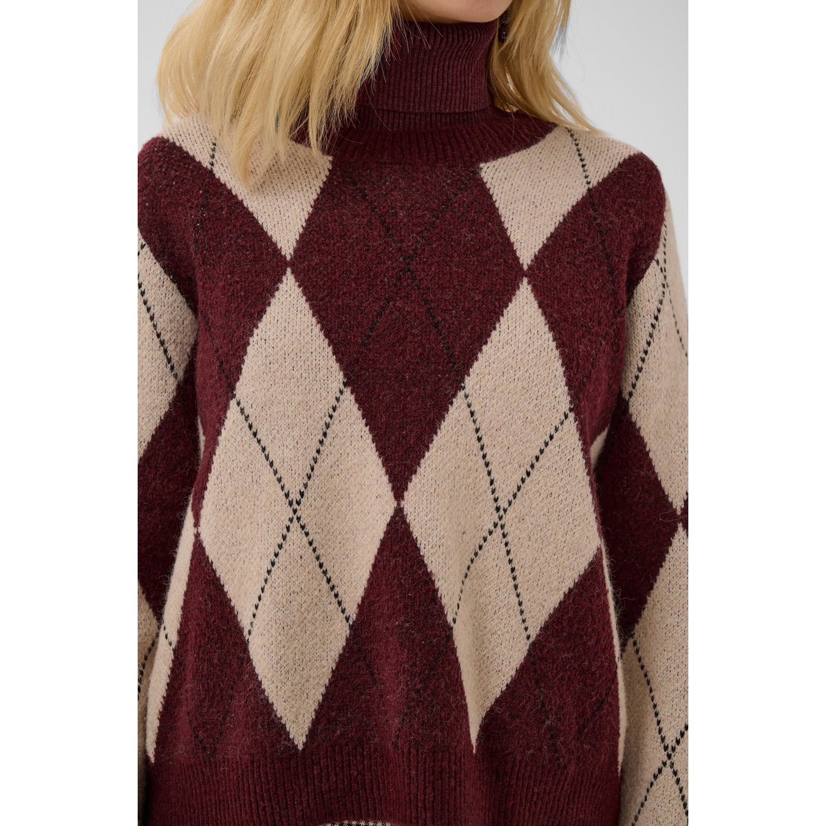 Pullover tricoté rouge burgundy argyle, CULTURE