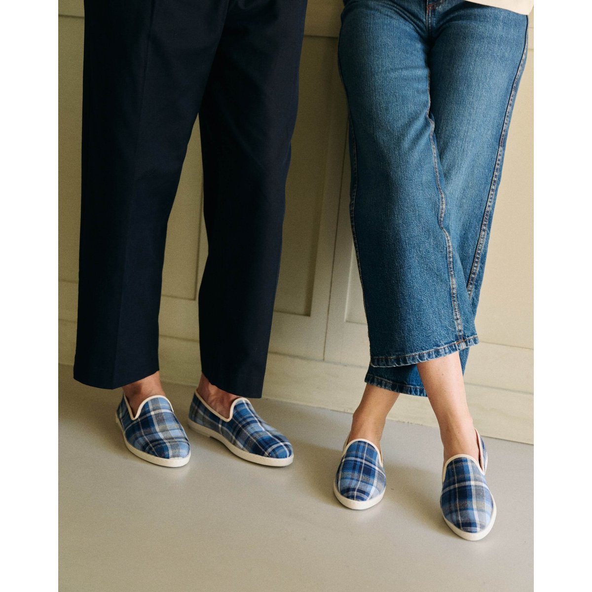 Chaussons tartan en coton bio tartan bleu, ANGARDE