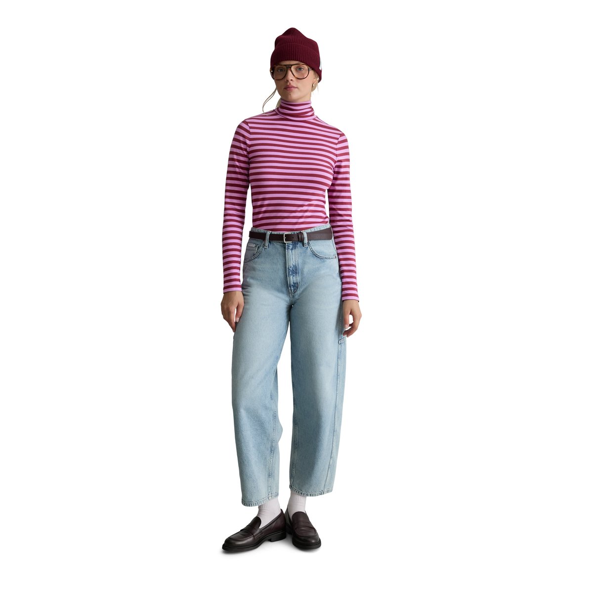 T-shirt à col roulé et manches longues, coupe ajustée en jersey simple avec élasthanne rouge, MARC O’POLO DENIM