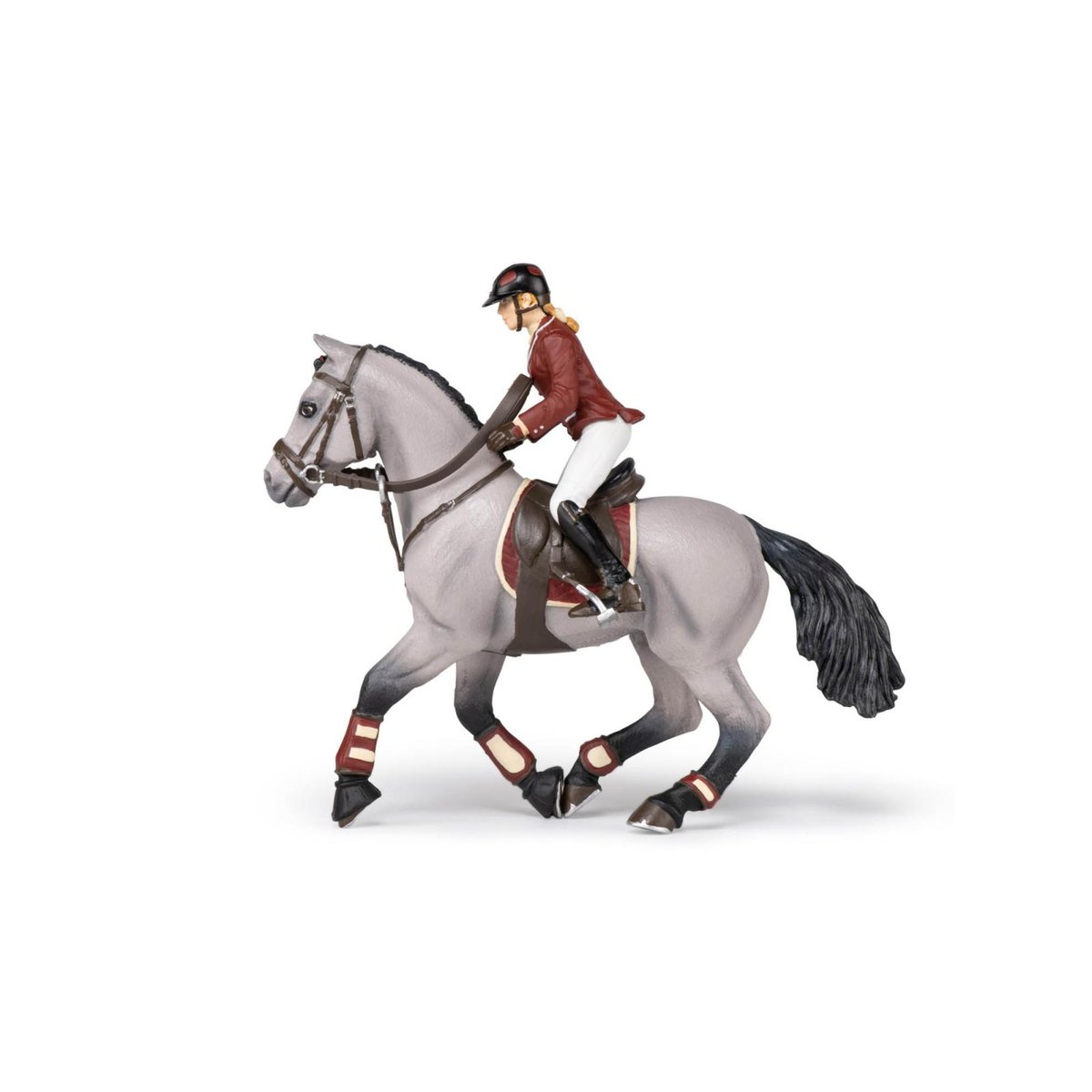 Figurine Cheval de concours et sa cavalière gris, PAPO