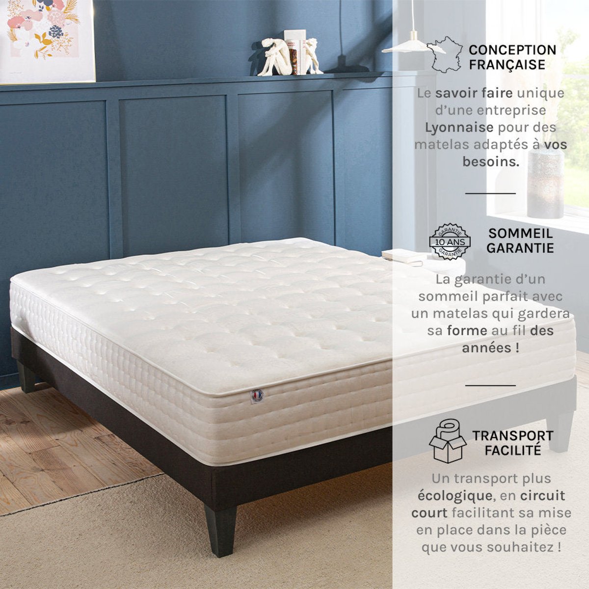 Matelas Châtelet - Mousse mémoire de forme - 24 cm d'épaisseur - Accueil moelleux, soutien ferme blanc, BELLECOUR