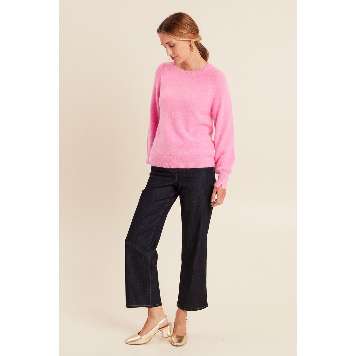 Pull col rond manches longues rose, BREAL