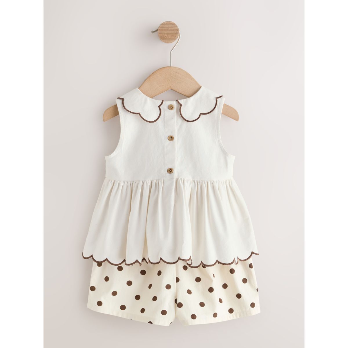 Ensemble blouse et short écru/chocolat à pois, NEXT