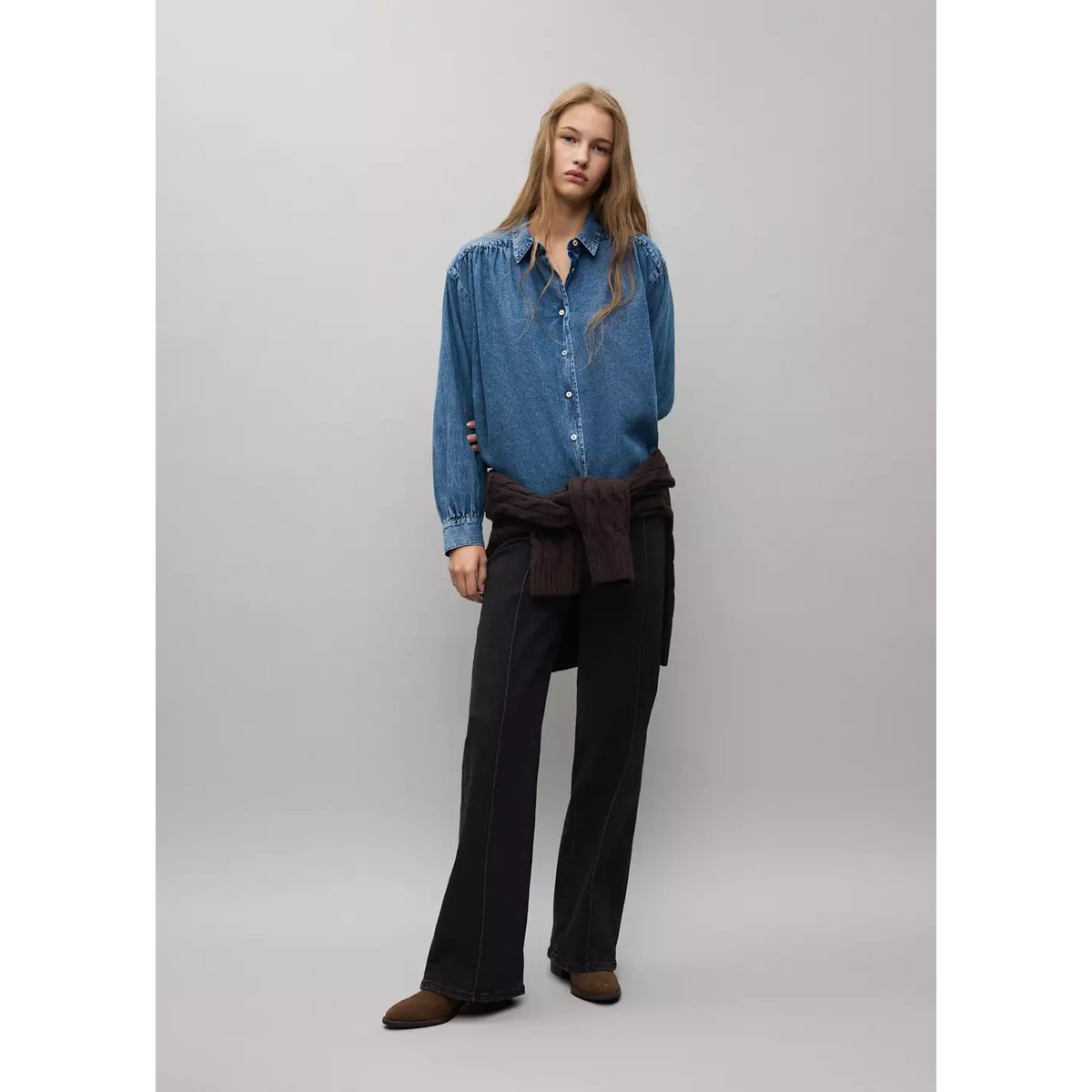 Jean wide leg à fermeture croisée black denim, MANGO TEEN