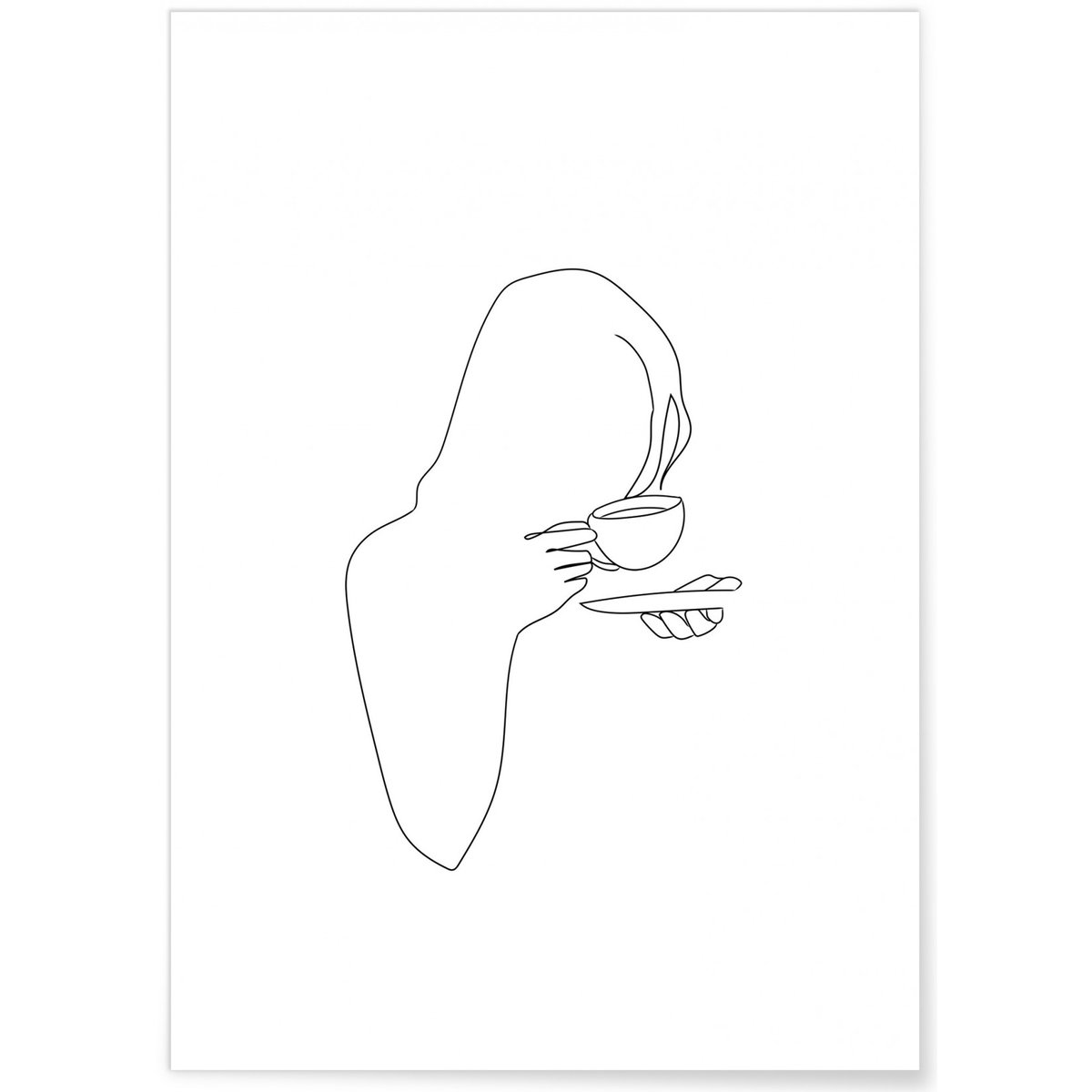 Affiche Line Art Women Drinking Coffee blanc, L'AFFICHERIE