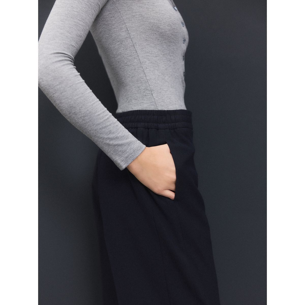 Pantalon large ajusté bleu marine, NEXT