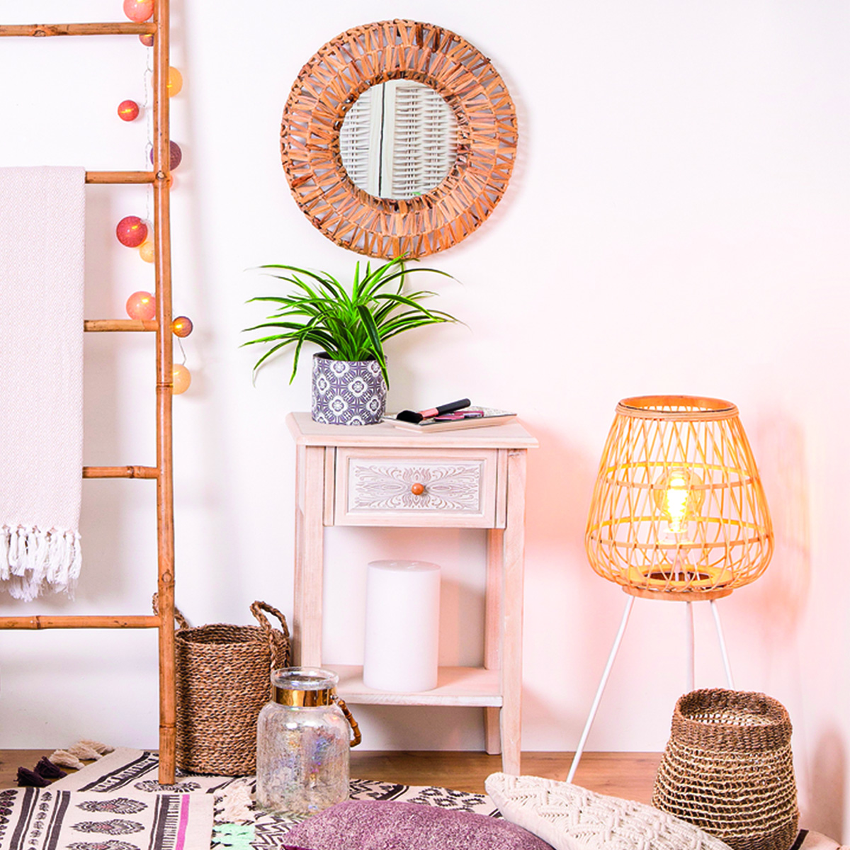Table de chevet 1 tiroir avec étagère HINA blanc, ATMOSPHERA