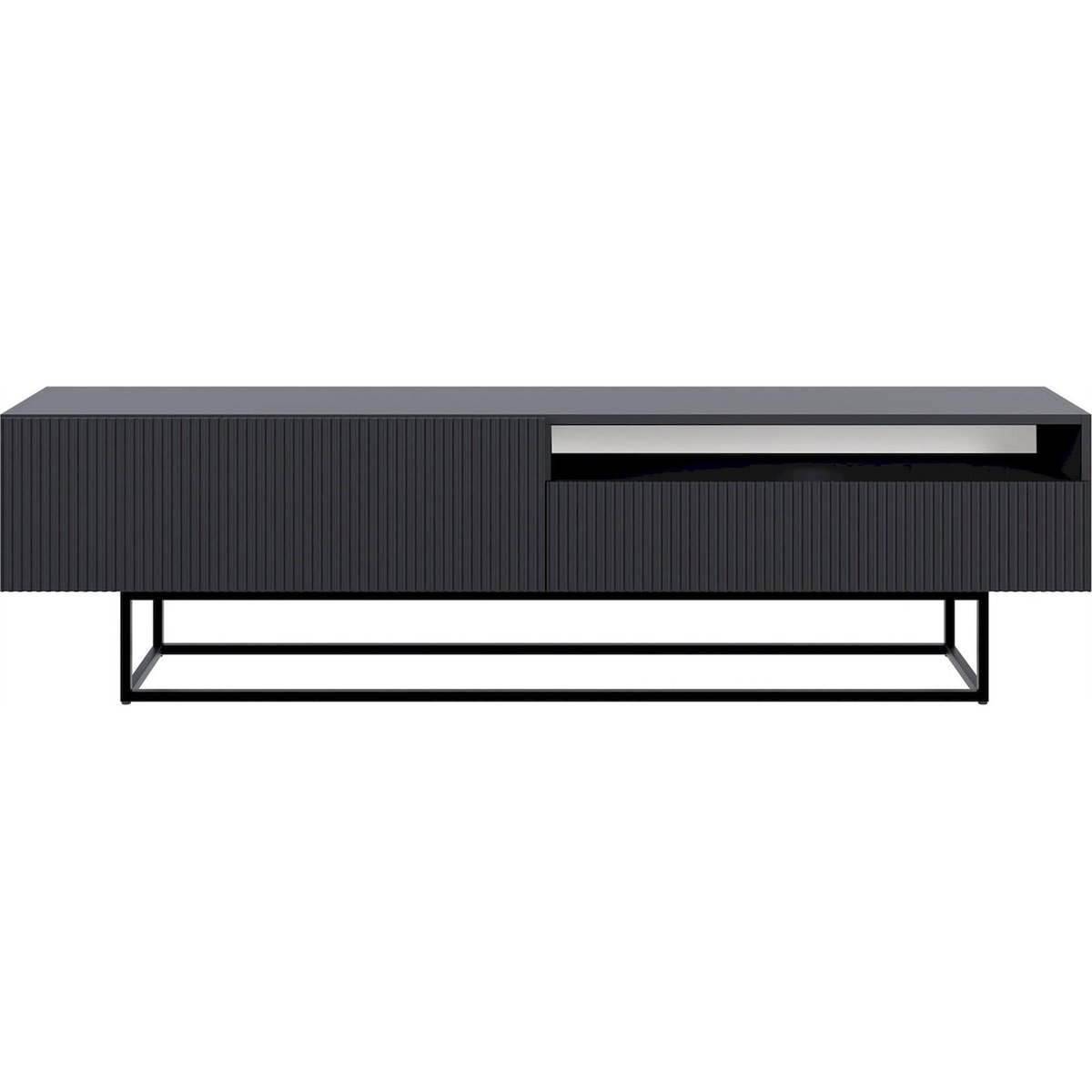 Meuble tv rainuré VELDIO avec niche noir, RECOLLECTION