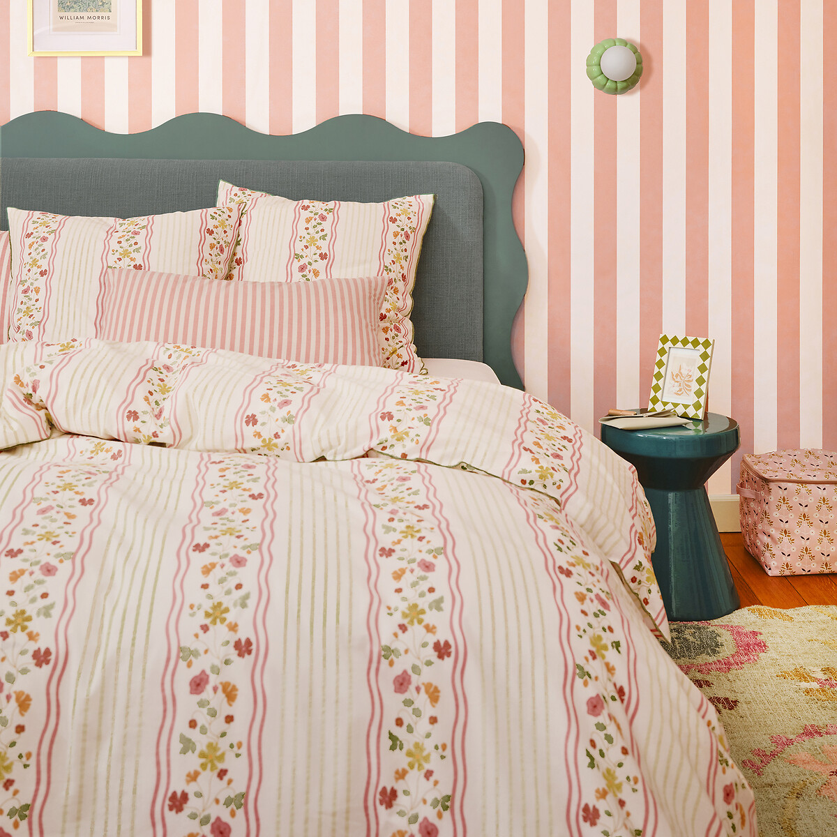 Housse de couette en coton lavé, imprimé rayures et fleurs, FABIOLA imprimé floral et rayures, LA REDOUTE INTERIEURS