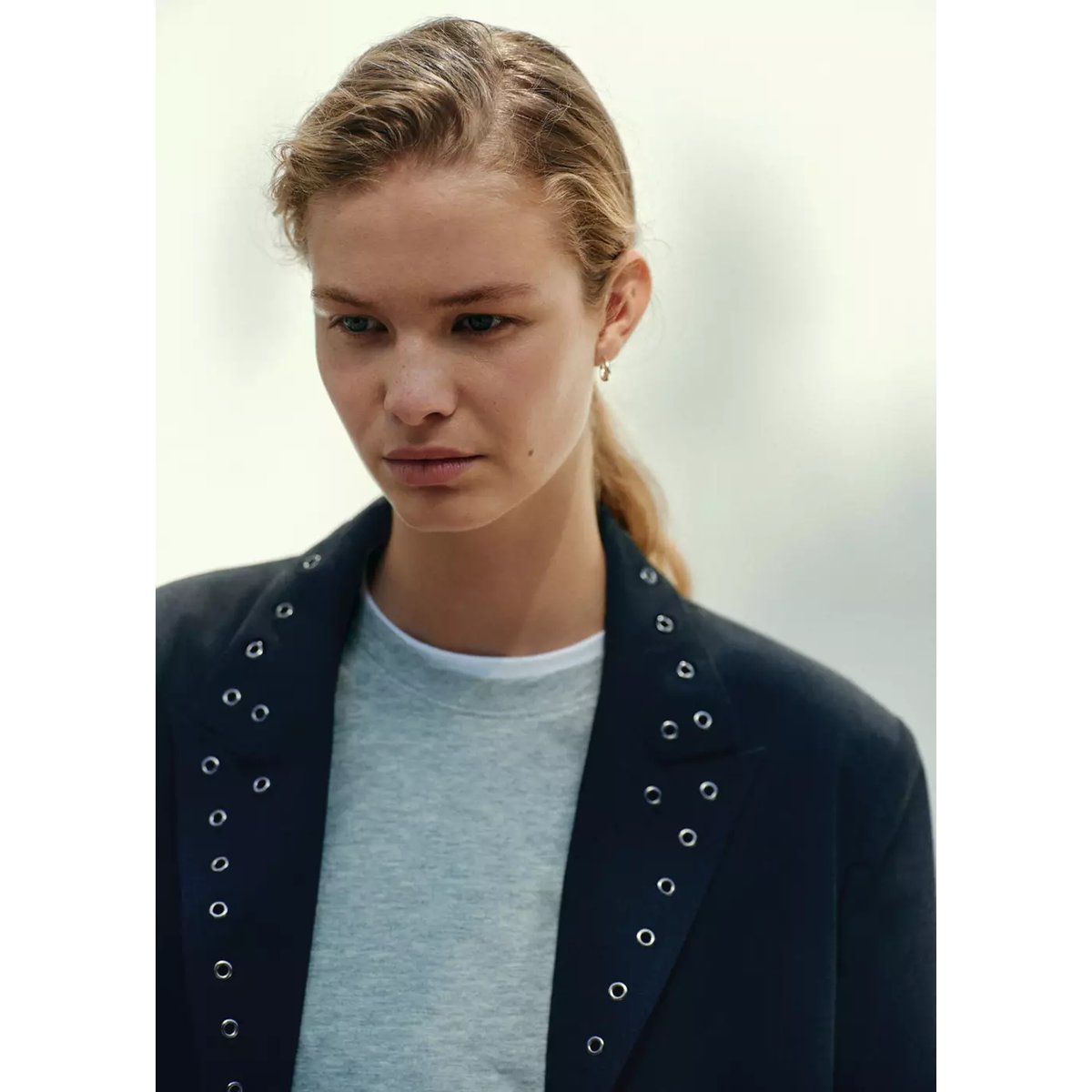 Blazer à revers œillets gris, MANGO TEEN