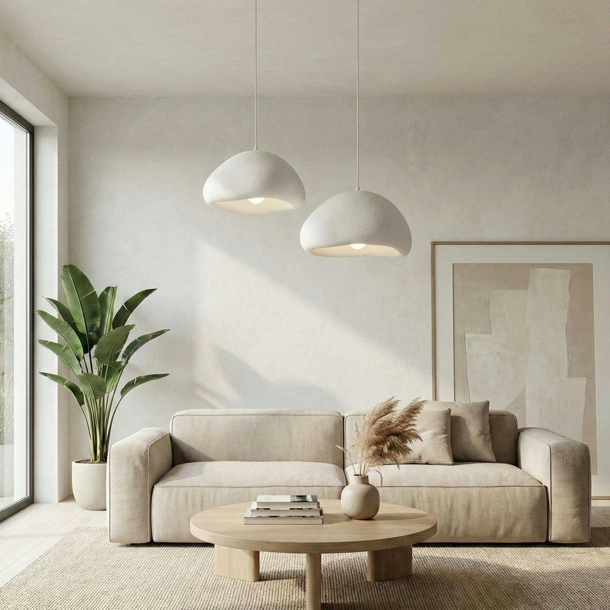 Suspension blanche design organique 2 abat-jour 74 cm NOXIS blanc, PIER IMPORT