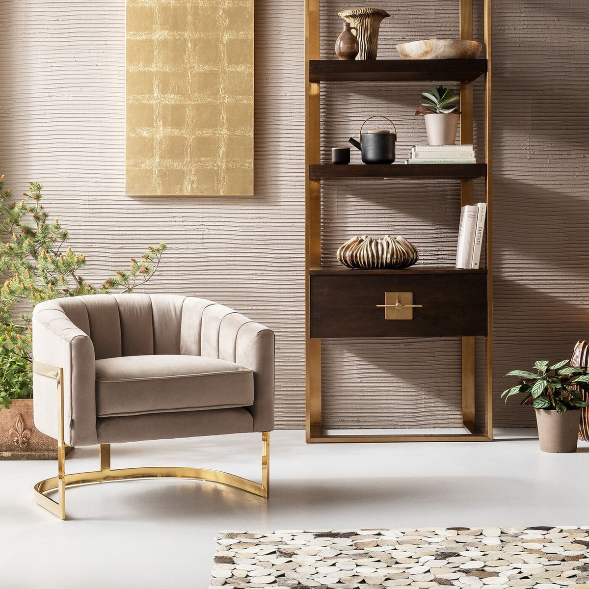 Fauteuil en velours, PURE ELEGANCE beige, KARE DESIGN