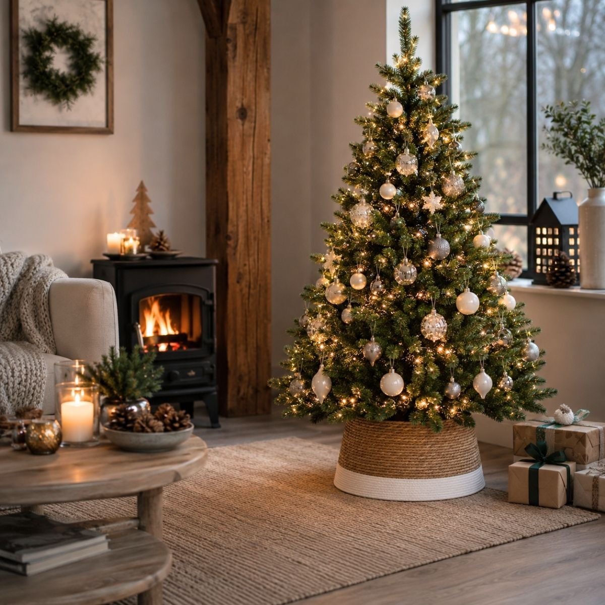 Jupe de sapin de Noël blanc cassé, MICA DECORATIONS