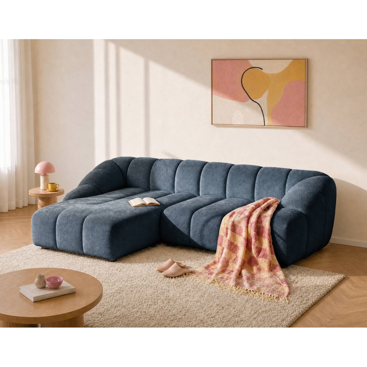 Canapé d'Angle réversible 4 places - AVA bleu, BEST MOBILIER