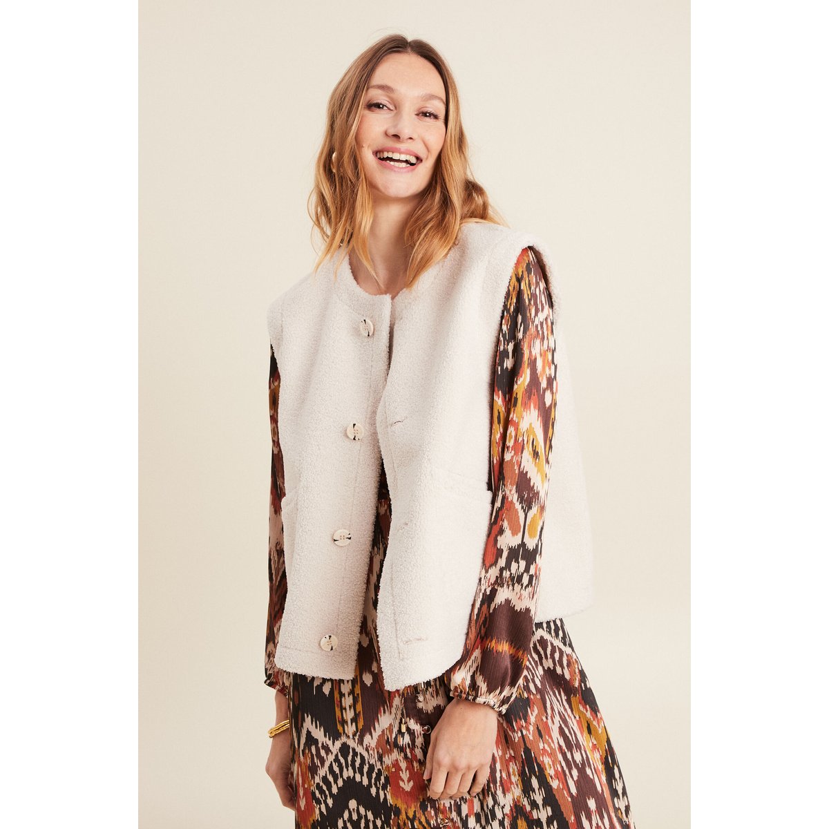 Gilet réversible laine mouton beige, BREAL