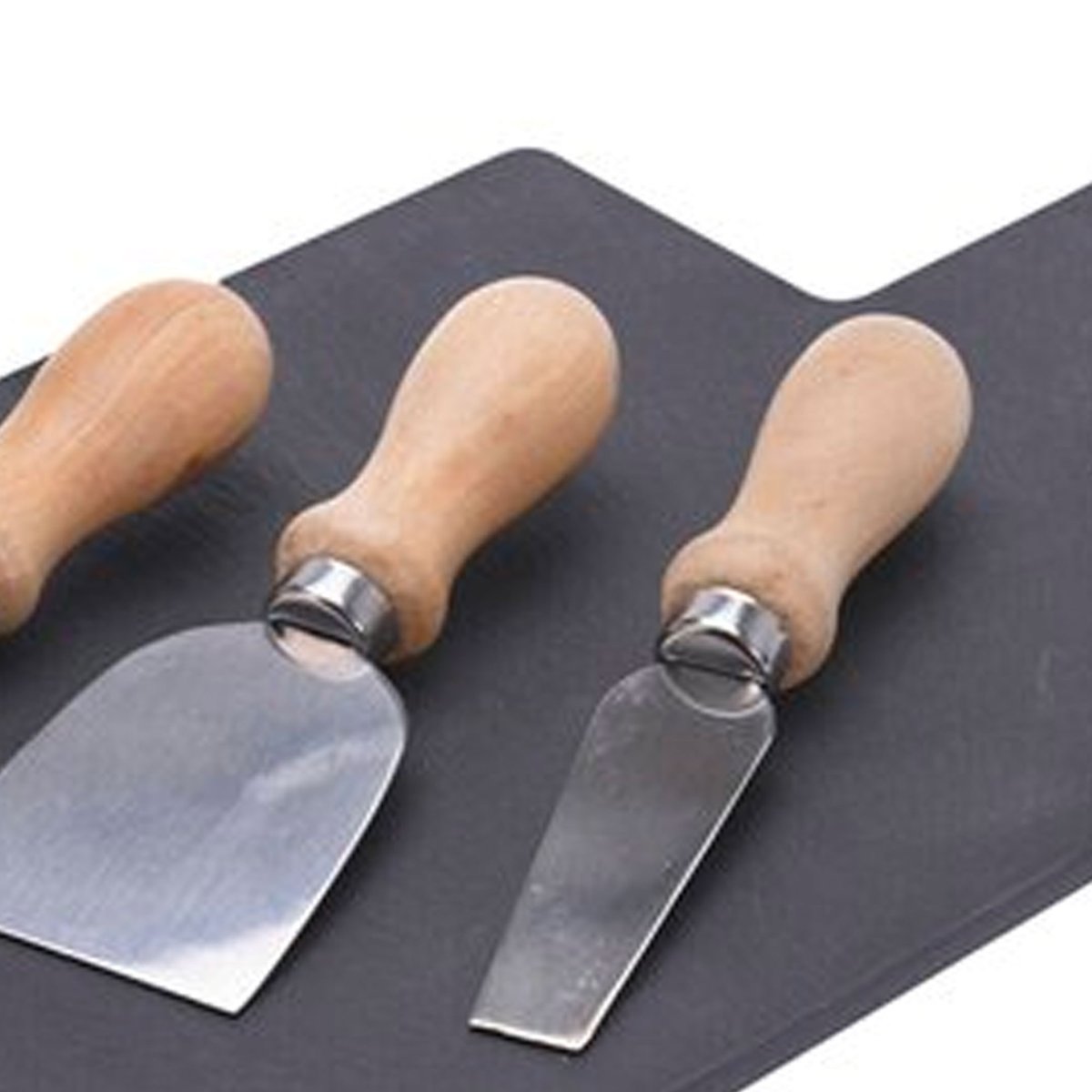 Plateau à fromages en ardoise et ses 3 couteaux de service 30x17x0.5cm noir, WADIGA