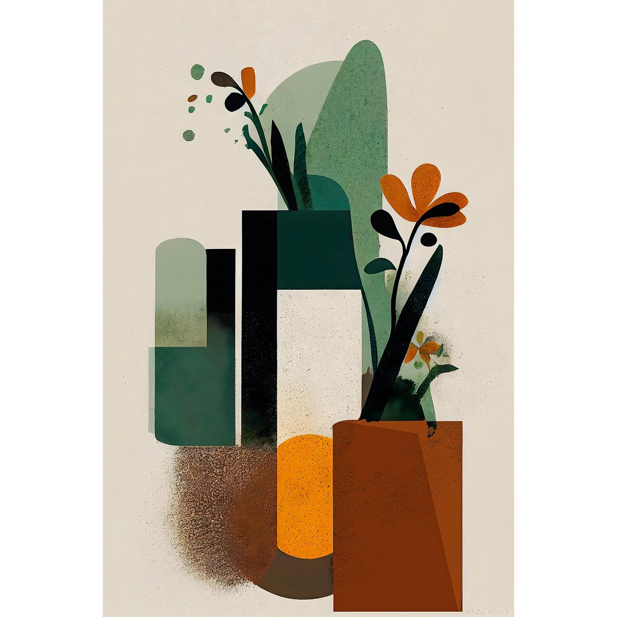 Tableau de fleurs vases geometriques toile imprimée, HEXOA