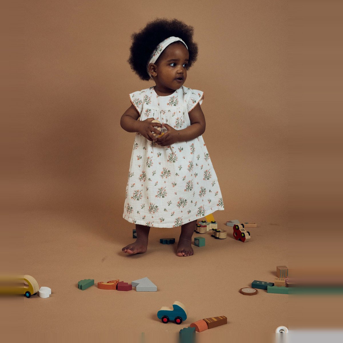 Robe en gaze de coton imprimé ecru, BOUT'CHOU