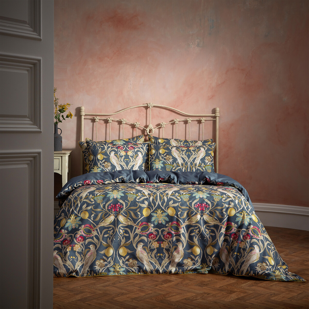 Songbird Wildflower Slub 100% Cotton Duvet Cover and Pillowcase Set navy, EW BY EDINBURGH WEAVERS