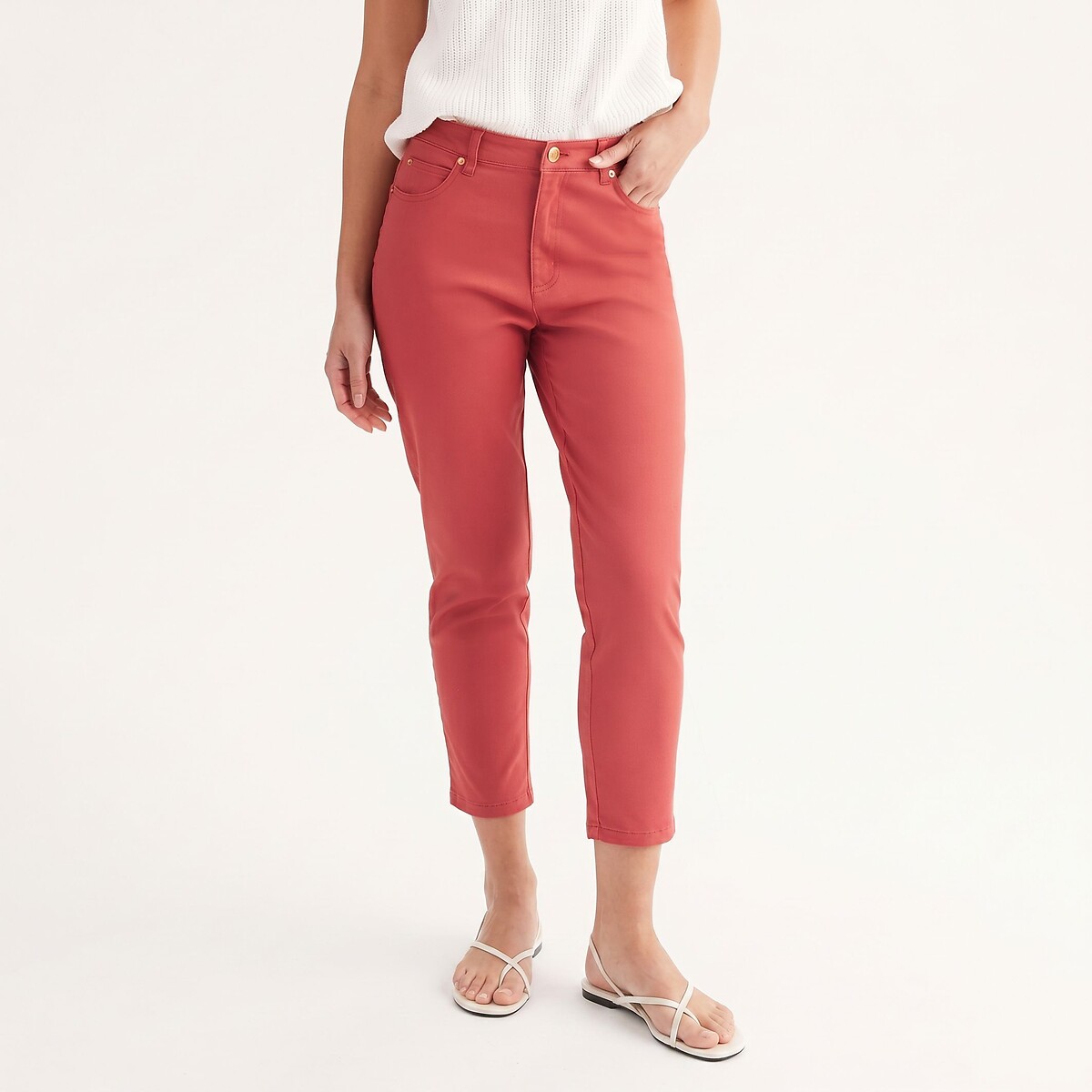 Pantalon droit 7/8ème, coton stretch rouge brique, ANNE WEYBURN