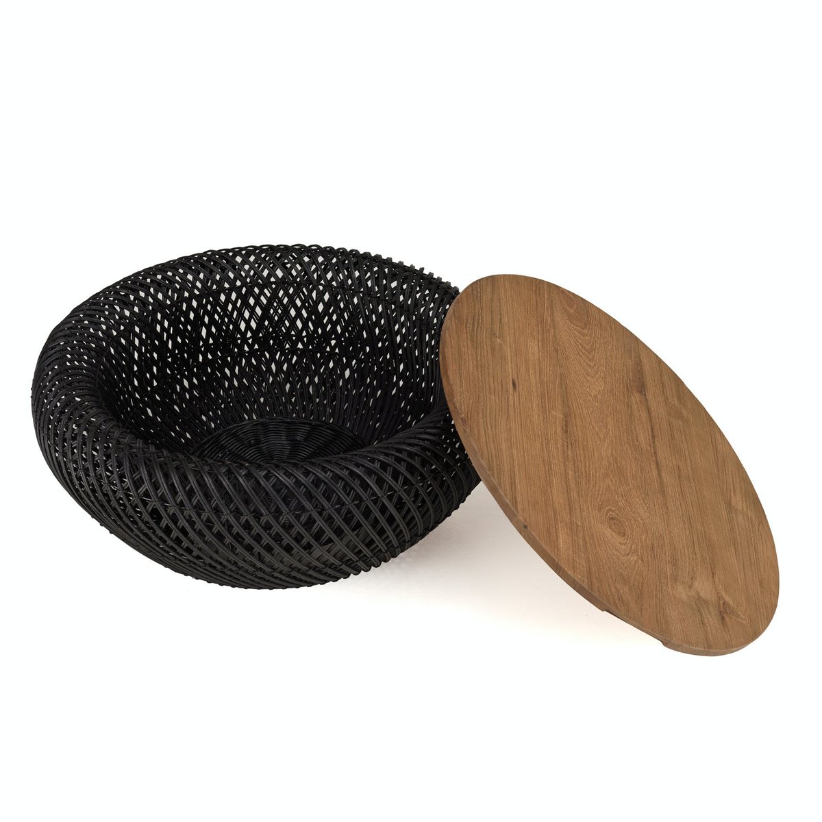 Table basse coffre ronde rotin noir et teck recyclé 66 cm SWING noir, PIER IMPORT