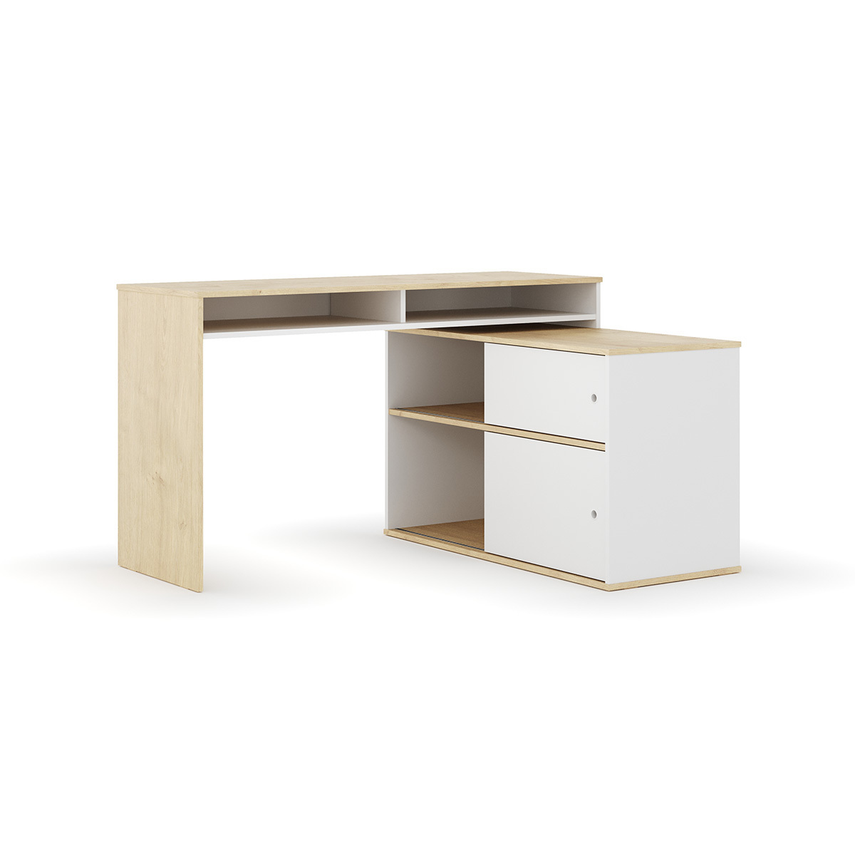 Bureau modulable avec rangement MOON blanc et bois, AKITEN RETAIL