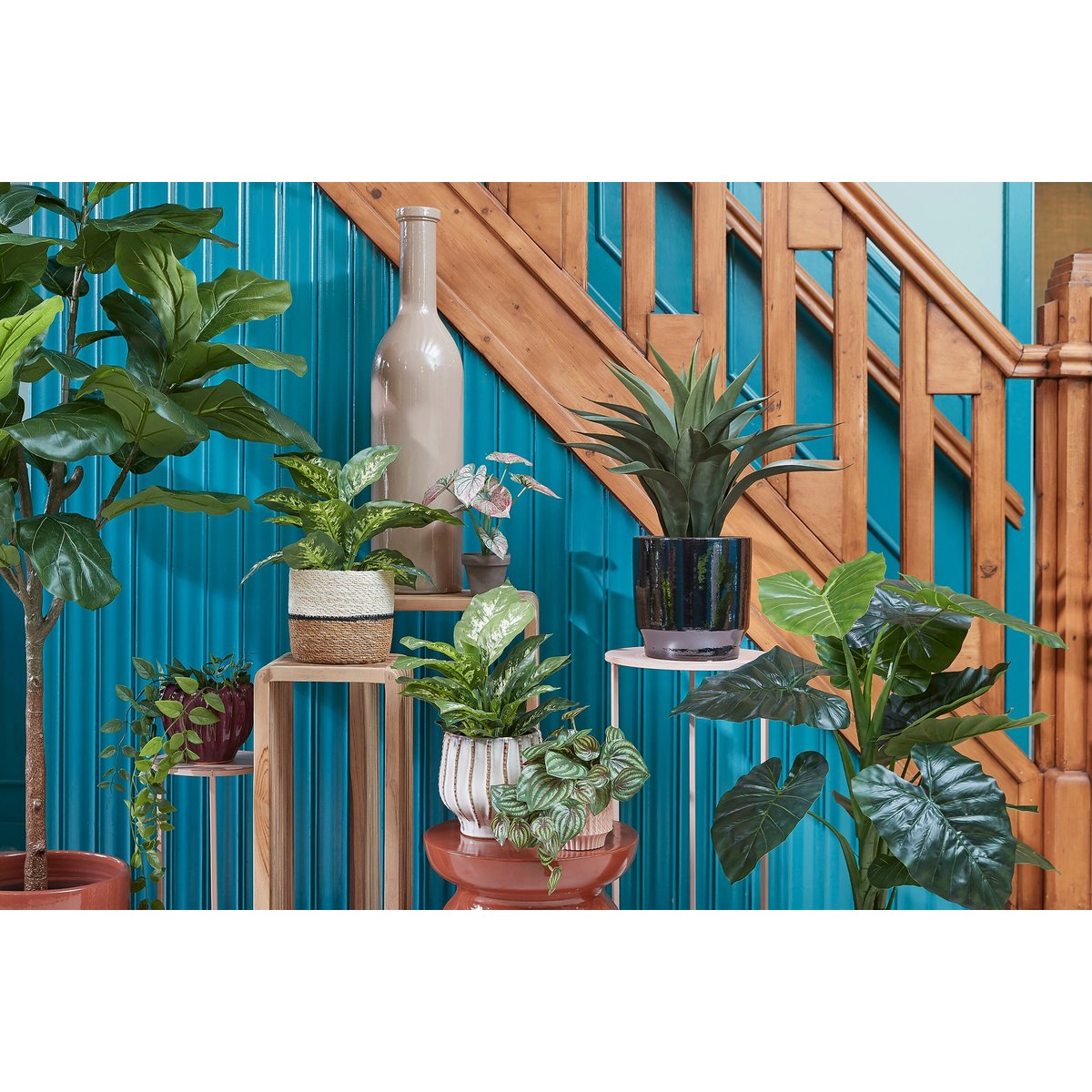 Ensemble de paniers à plantes en jonc de mer tressé DAMIAN blanc, MICA DECORATIONS