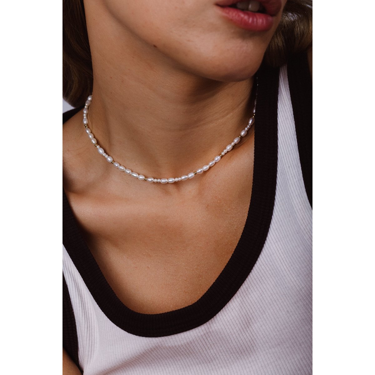 Collier Grain de riz - Perles de culture or/perles de cultures blanches, YAY PARIS