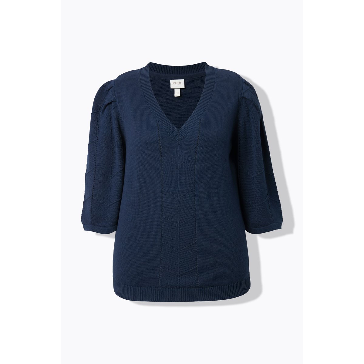 Pull en coton bio, maille ajourée marine, ULLA POPKEN