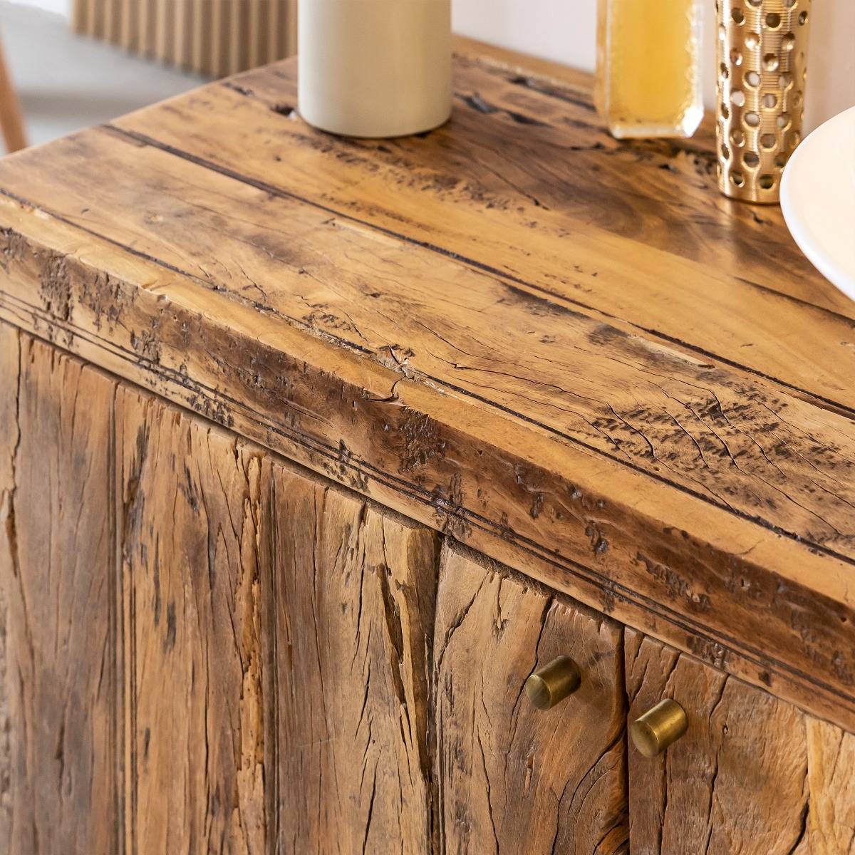 Meuble sous vasque en bois recyclé NAËL bois foncé, MADE IN MEUBLES