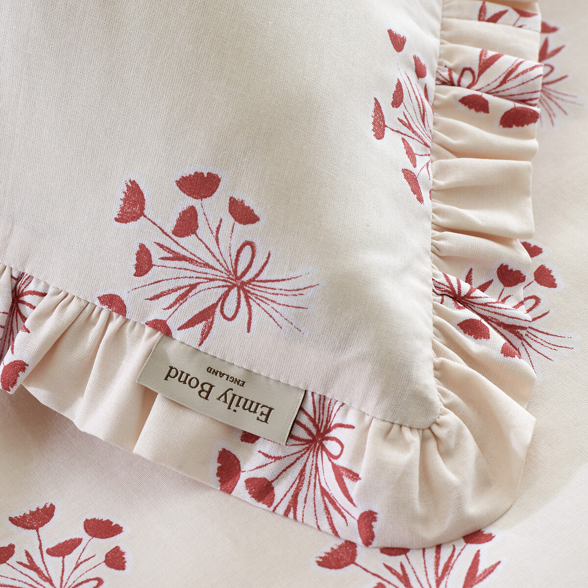 Hand Gathe Posy Cotton Reversible Duvet Cover Set red print, EMILY BOND