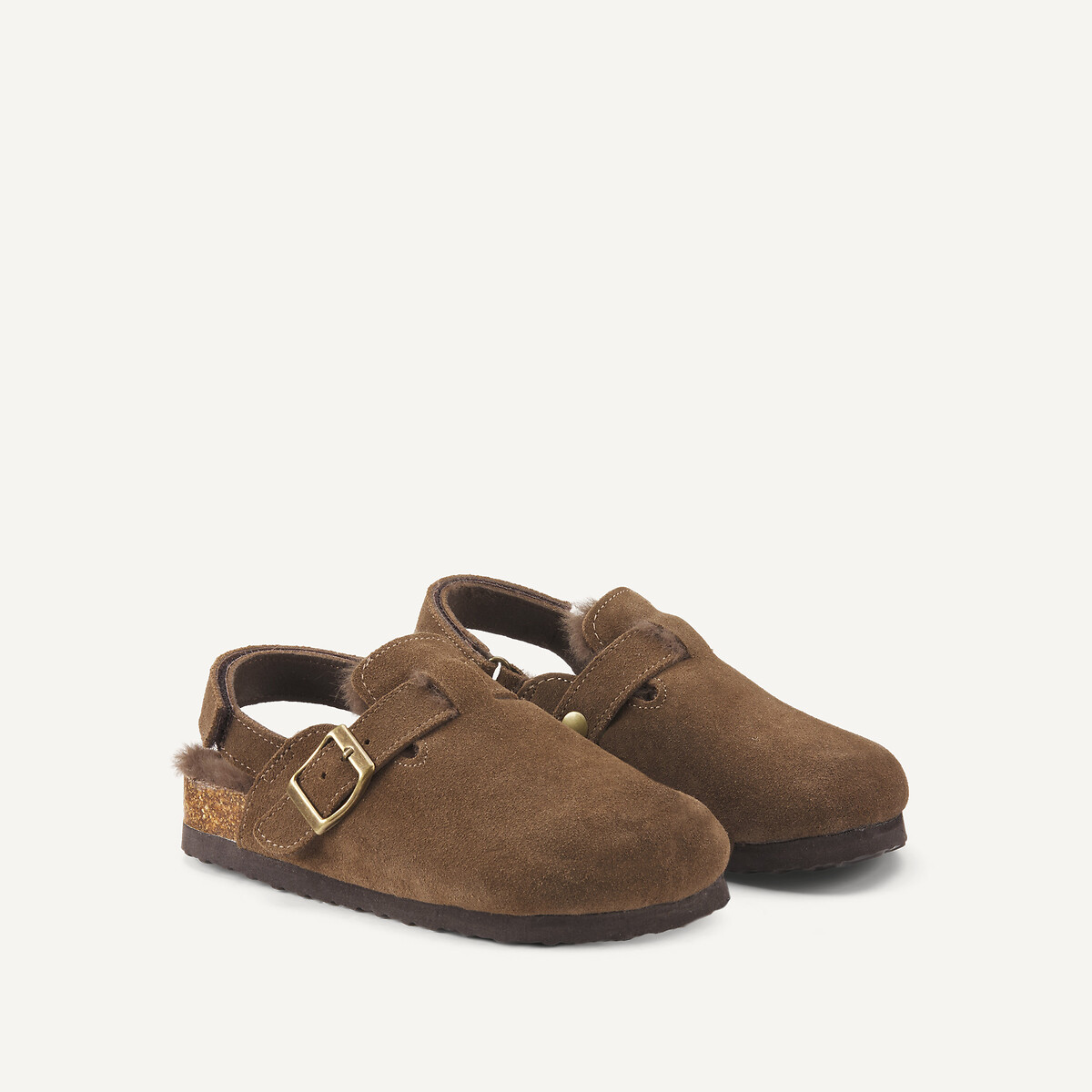 Mules zuecos de piel marrón, LA REDOUTE COLLECTIONS