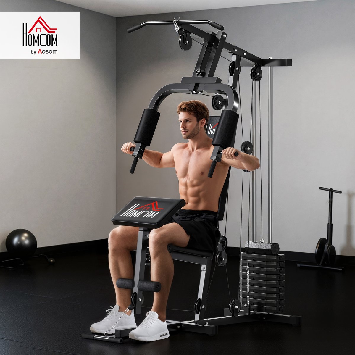 Station de musculation polyvalente Acier Noir noir, HOMCOM