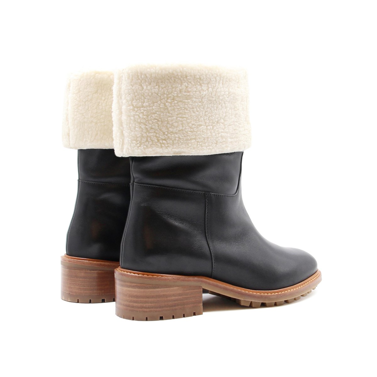 Bottes fourrées cuir lisse noir, JULES & JENN