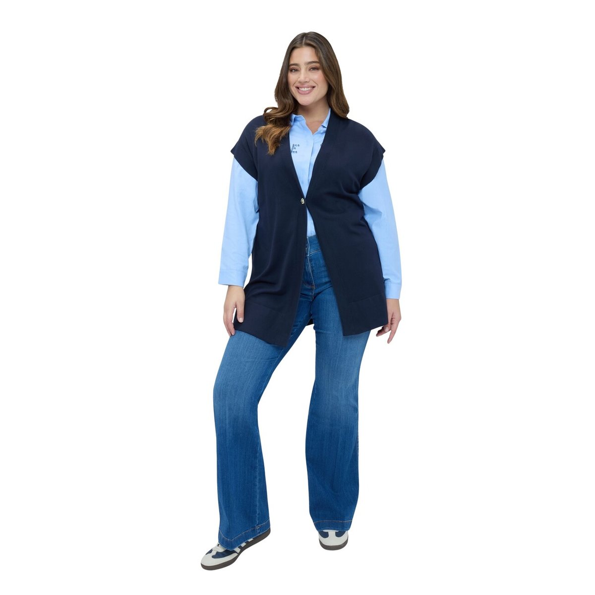 Gilet long en mélange viscose bleu, FIORELLA RUBINO