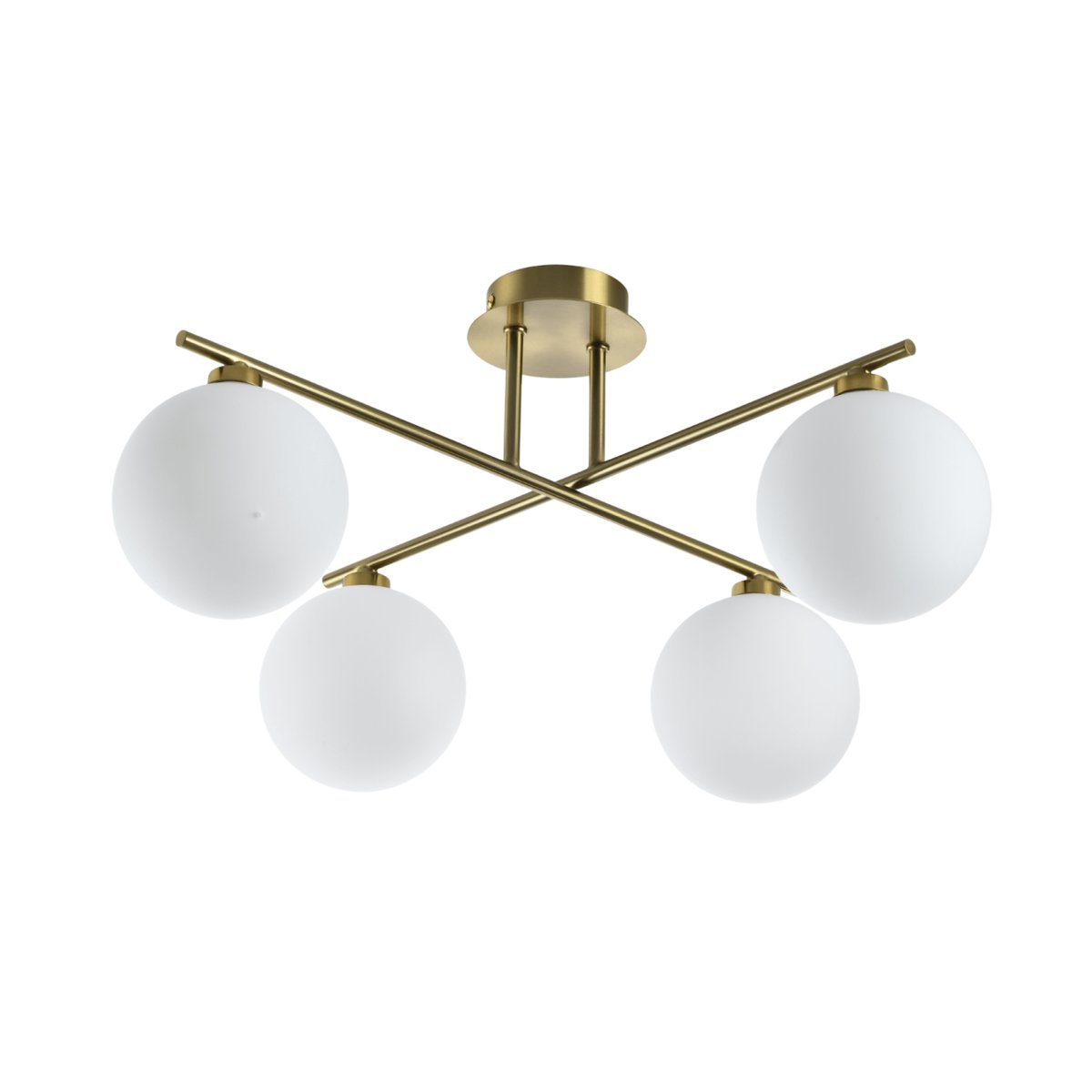 Plafonnier doré 4 globes opale - MILANOA laiton et blanc, KOSILUM