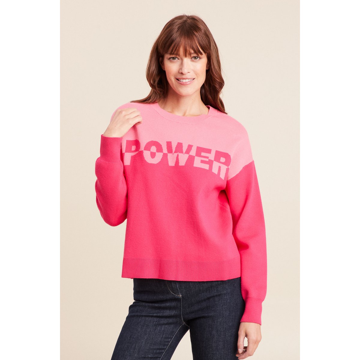 Pull col rond manches longues rose fushia, BREAL