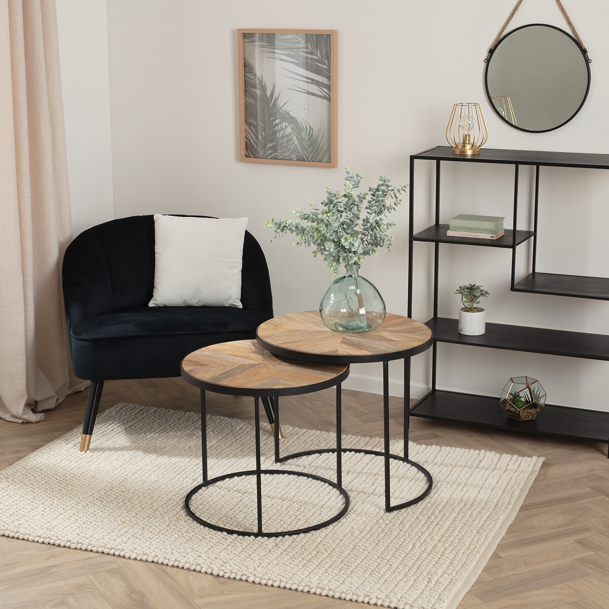 Lot de 2 tables gigognes plateau manguier motif géométrique BASILE marron, ATMOSPHERA